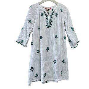 PINK CHICKEN Embroidered Cotton Ava Dress Girls 5 White & Green Boho Beach Cover
